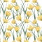 Watercolor seamless pattern Yellow Woodland Tulips