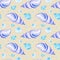 Watercolor seamless patterns with blue seashells on a beige background. Perfect for postcards, patterns, banners, posters,