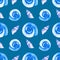 Watercolor seamless patterns with blue seashells on a blue background. Perfect for postcards, patterns, banners, posters, nautical