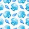 Watercolor seamless patterns with blue seashells on a white background. Perfect for postcards, patterns, banners, posters,