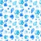 Watercolor seamless patterns with blue seashells on a white background. Perfect for postcards, patterns, banners, posters,