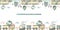 Watercolor seamless patterns with cute cartoon trains and electric trains, trees, houses, clouds