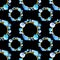 Watercolor seamless patterns hand-drawn with a wreath of blue seashells on a black background. Perfect for postcards, patterns,