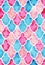 Watercolor seamless pink and blue pattern in Moroccan style