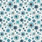 Watercolor seamless romantic mandala abstract flowers teal blue floral pattern on white background
