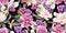 Watercolor seamless spring pattern with peony, tulip, cotton and birds.