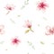 Watercolor seamless wallpaper with blossom cherry flowers, branch and leaves, bohemian watercolour decoration pattern. Design for