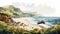 Watercolor Seashore Scene United Kingdom Coastline Illustration