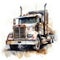 Watercolor Semi Truck on White Background for Invitations and Posters.