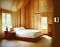 Watercolor of Serene wood bedroom adorned with AI