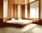 Watercolor of Serene wood bedroom adorned with AI