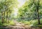 Watercolor of a serene woodland