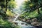 Watercolor Serenity: Forest Painting in Watercolor