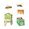 watercolor set apiary - organic honey. hand painted beekeeping tools. beehives