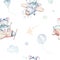 Watercolor set baby cartoon cute pilot aviation background illustration of fancy sky transport complete with airplanes