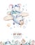 Watercolor set baby cartoon cute pilot aviation background illustration of fancy sky transport complete with airplanes