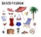 Watercolor set of beach fashion icons