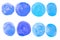 Watercolor set of blue circles paint isolated on white background, covers highlights social media