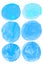 Watercolor set of blue circles paint isolated on white background, covers highlights social media