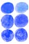 Watercolor set of blue circles paint isolated on white background. trendy color 2020 year, covers highlights social media