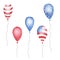 Watercolor set of  blue, red striped and stars color baloons