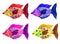 Watercolor set of cartoon multicolored fishes