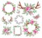 Watercolor set of Christmas bouquets, frames, wreaths, horns