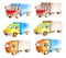 Watercolor set collection of light commercial vehicles in white background isolated