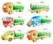 Watercolor set collection of one green cylindrical body and a set of options with different cabins of different colors and types