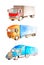 Watercolor set of a collection of trucks and tractor of different types, colors and applications