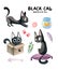 Watercolor set with cute black cats in different situations