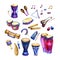 Watercolor set of different traditional ethnic percussion instruments