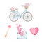Watercolor set of elements for Valentine\\\'s Day