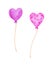 Watercolor set with festive purple and pink heart shaped balloons