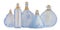 Watercolor set of five blue empty bottles with stopper and tied with rope twine