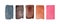 Watercolor set of five bright rectangular shapes with different colors: dark grey, brown variations, pink.