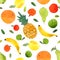 Watercolor set of fruits colorful hand-drawn fresh pineapple, apples, pears, lemons, oranges, mandarins, tangerines, bananas