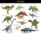 Watercolor set of hand drawn realistic dinosaurs