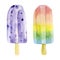 Watercolor set of ice cream. Summer multycolor dessert