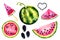 Watercolor set with the image of a watermelon. Juicy pulp and seeds for print design, banner, poster, cover, invitations