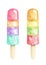 Watercolor set with lolly ice cream in fruit ice glaze