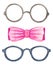 Watercolor set with two pairs of glasses and a bow tie