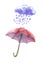 Watercolor set of umbrellas, cloud, heavy rain.