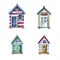 Watercolor set of wooden beach houses