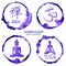 Watercolor set of yoga and buddhism icons