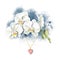 Watercolor several heads flowers of white orchid heart shaped pendant