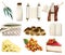 Watercolor Shavuot symbols illustration set with traditional food. Challah, milk, cheese, cake. Moses with tablets