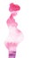 Watercolor silhouette of naked pregnant woman of misty pink and purple color against white background. Hand drawn profile of