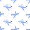 Watercolor silhouettes of airplanes seamless pattern. transport, travel, flights