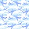 Watercolor silhouettes of airplanes seamless pattern. transport, travel, flights